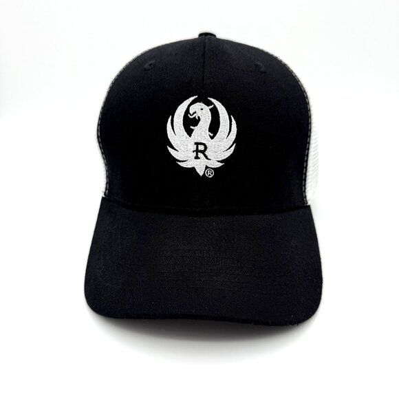 RUGER Black & White Mesh Trucker Hat - Hunter, Classic Phoenix “R” Logo Gorpcore - Picture 1 of 10